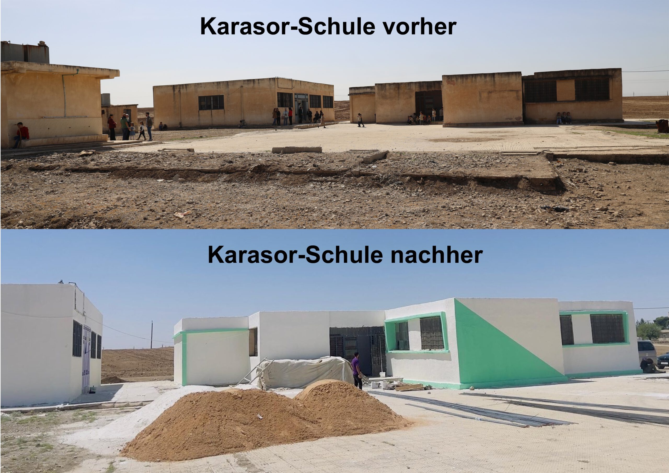 Die Karasor-Schule vor und nach der Renovierung